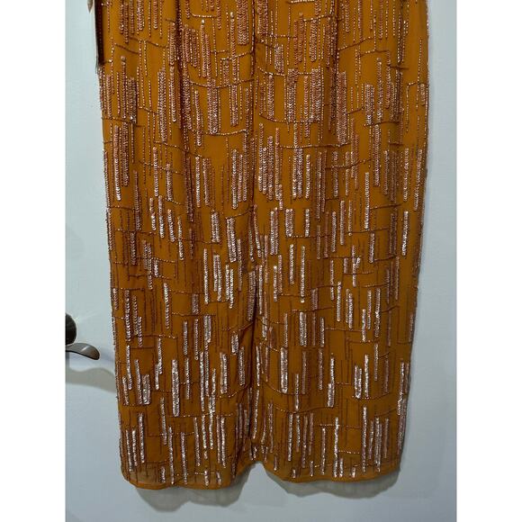 Mac Duggal Orange Abstract Beaded Sleeveless Midi Sheath Dress Size 14 NWT 70264 - Picture 15 of 16